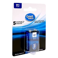 Great Value 9 V 6LR61 Alkaline Battery 1-Pack, 5-year storage life, Long lasting power guarantee