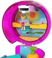 Polly Pocket Spin ‘n Surprise Compact Playset, Tropical Smoothie Shape, Waterpark Theme, 3 Floors, 25 Accessories