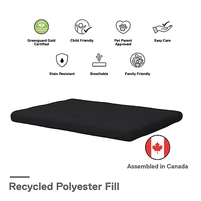 Matelas de Futon Caddie en Polyester Haute Densité Thermolié de 6 po, Double