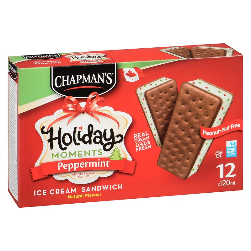Chapman's Moments des Fêtes sandwich de crème glacée à la menthe poivrée in a Box 12 x 120 ml
