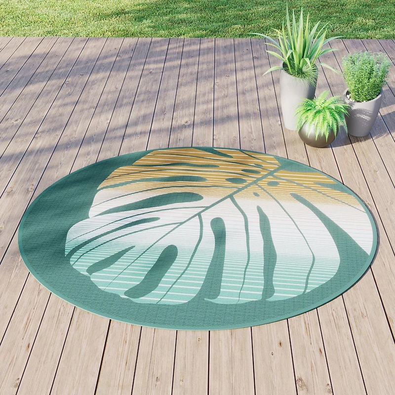Round Dalecroft Geen Leaf Reversible Polyweave Outdoor/Beach Rug, 6-ft 6-in Diameter, MS 6'6" ROUND LEAF