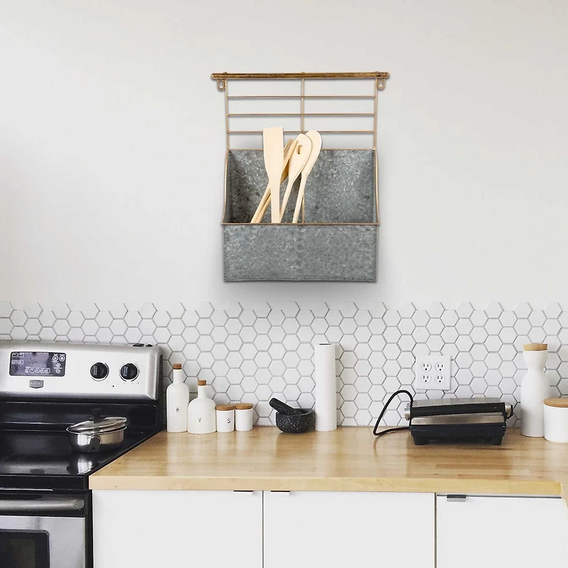 Truu Design, Farmhouse Modern, Galvanized Metal Storage with Two Compartments