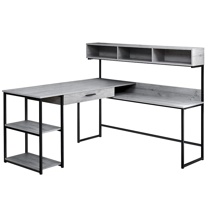 Monarch Specialties Bureau, Bureau À Domicile, Coin, Tiroirs De Rangement, Forme De L, Travail, Ordinateur Portable, Métal, Stratifié, Gris, Noir, Contemporain, Moderne