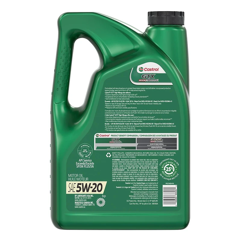 Huile Castrol GTX – High Mileage 5W20 5L Huile moteur de qualité supérieure formulée pour les moteurs affichant plus de 120 000 km à l’odomètre.