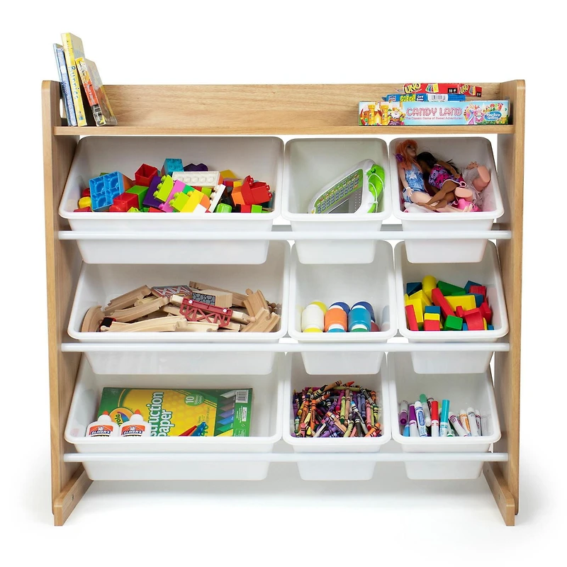Rangement jouets, 9 bacs en plastique avec tablette