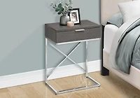 Monarch Specialties Accent Table, Side, End, Nightstand, Lamp, Storage Drawer, Living Room, Bedroom, Grey Laminate, Chrome Metal, Contemporary, Modern