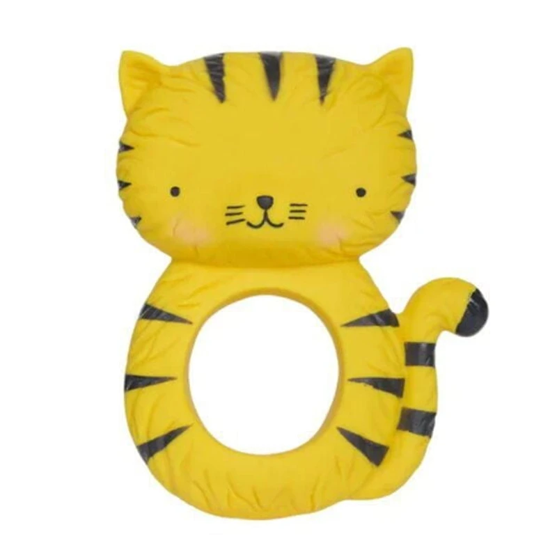 A Little Lovely Company - Teething Toy - Yellow - Natural Rubber from Hevea Tree – Amusing Tiger Character - Soothes and Comforts Teething Babies - Safe and Fun – 0+ months