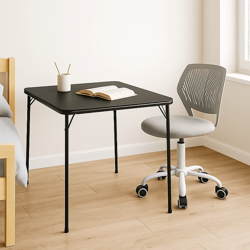 Ensemble bureau pliant et chaise pivotante ergonomique pour enfants Homy Casa, hauteur d'assise réglable, table de jeu avec plateau en PVC souple, bureau noir