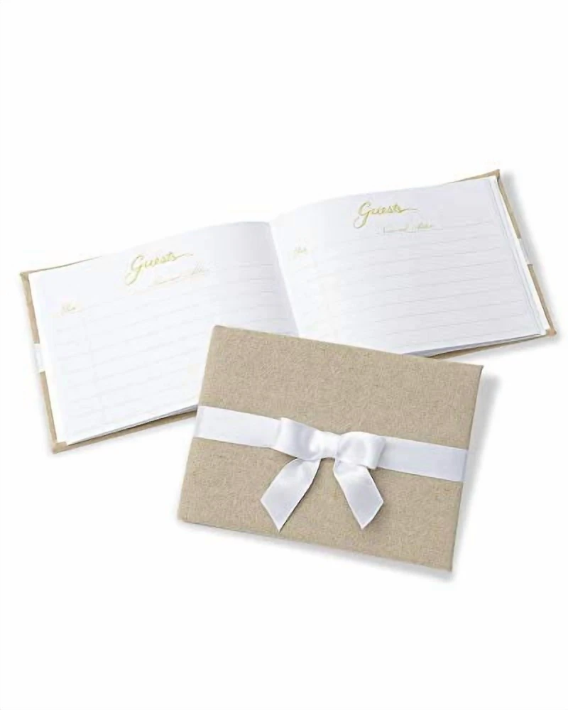 LINEN GUEST BOOK WITH WHITE BOW