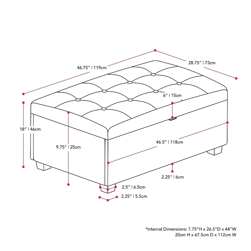 Grand pouf capitonné en tissu Aubin de CorLiving avec rangement et pieds en bois