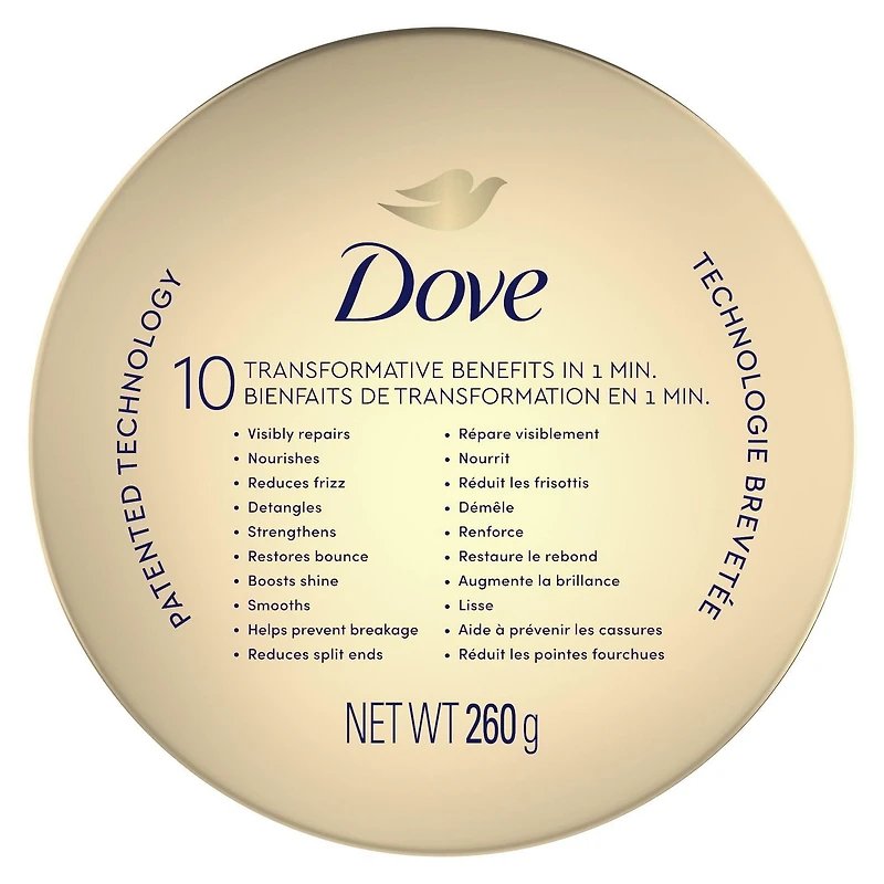 Masque Capillaire Liaisons Fortes 10-en-1 pour cheveux abîmés Dove avec Soin Bio Protéiné + Peptides aide à réparer les signes visibles de dommages extrêmes, 260g 260 g Masque Capillaire