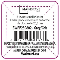 Mainstays Basic Bell Planter 12 inch Grey, Classic Design with Attached Tray Durable Weather Resistant Matte Finish