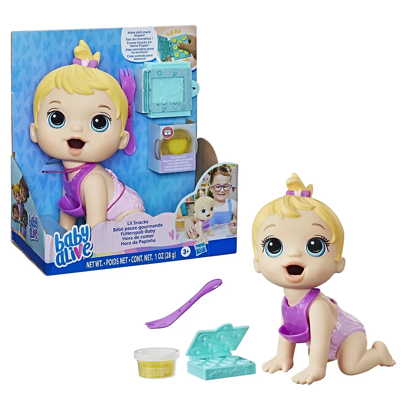 Baby Alive Lil Snacks Doll, Eats and "Poops," 8-inch Baby Doll Toy, Kids 3 and Up, Blonde Hair