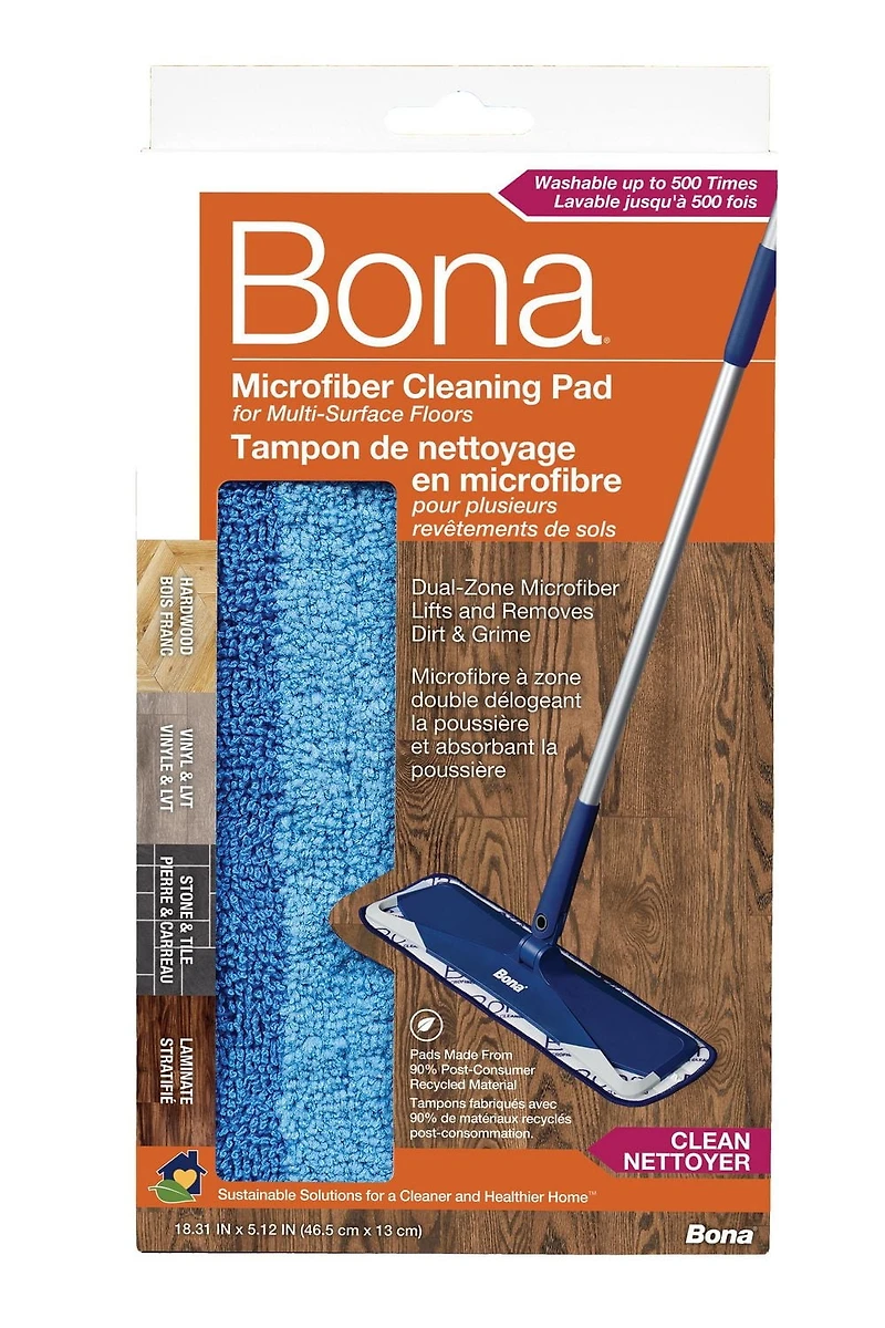 Tampon de nettoyage de rechange en microfibre Bona pour sols durs, compatible avec la vadrouille Bona Système de nettoyage durable