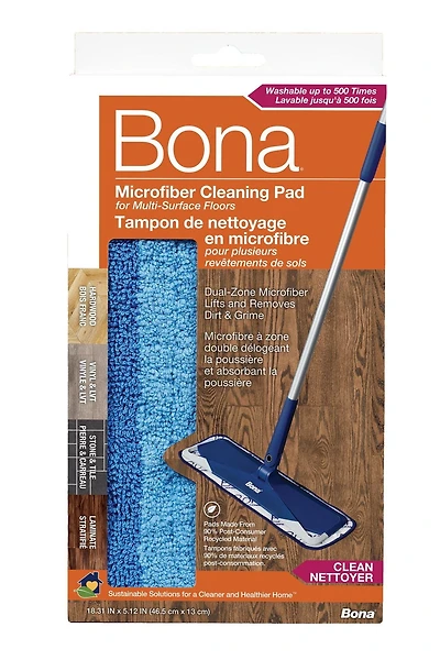 Tampon de nettoyage de rechange en microfibre Bona pour sols durs, compatible avec la vadrouille Bona Système de nettoyage durable