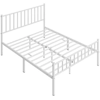 Fullfurnique Minimalist Metal Bed Frame with Vertical Bar Headboard and Footboard, Queen, White