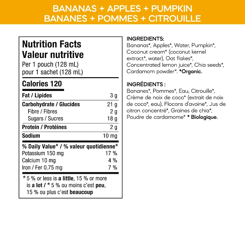 Love Child Organics Brekky Blends: bananas, apples, pumpkin + cardamom, I’m perfect as a dairy-free breakfast.