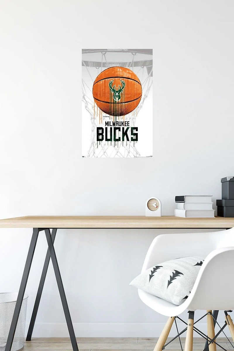 NBA Milwaukee Bucks - Drip Ball 20 Wall Poster, 22.375" x 34" Framed