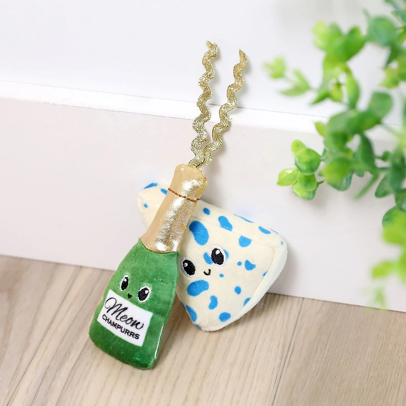 Quirky Kitty Vin & Fromage Jouet pour Chat en Peluche à l'Herbe à Chat Lot de 2