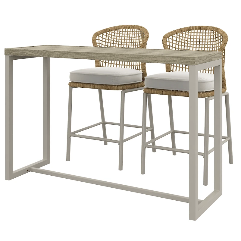 Ensemble à dîner extérieur de hauteur bar en acier 3 pièces avec coussins Lasso HOMETRENDS, beige