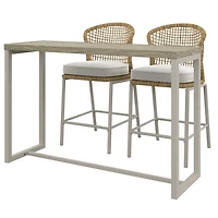 Ensemble à dîner extérieur de hauteur bar en acier 3 pièces avec coussins Lasso HOMETRENDS, beige
