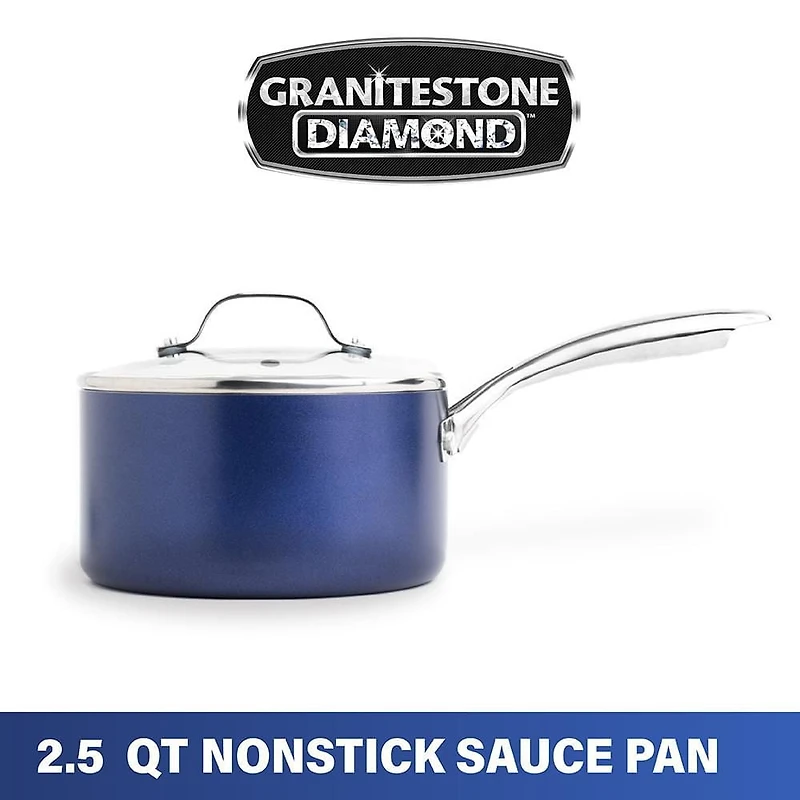 Casserole Granitestone 2,5 Pintes Antiadhésive Bleue avec Couvercle en Verre en Aluminium Durable Compatible Four et Lave-Vaisselle