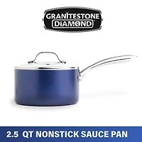 Casserole Granitestone 2,5 Pintes Antiadhésive Bleue avec Couvercle en Verre en Aluminium Durable Compatible Four et Lave-Vaisselle