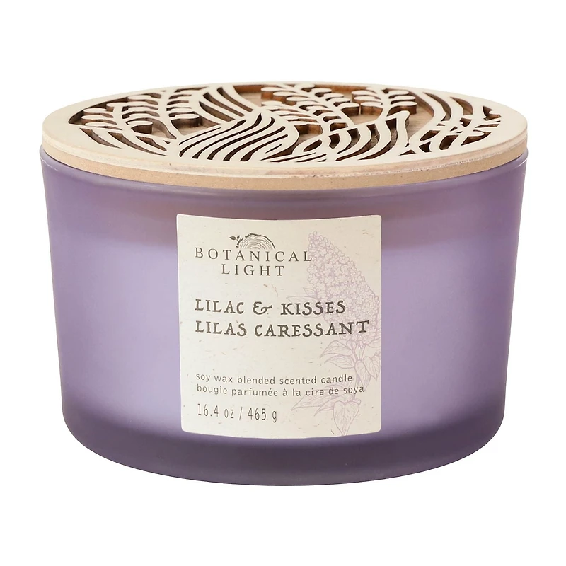 Botanical Light 16.4OZ Lilas et kisses Cire de soja Mélangé Bougie parfumée,3 mèche de coton