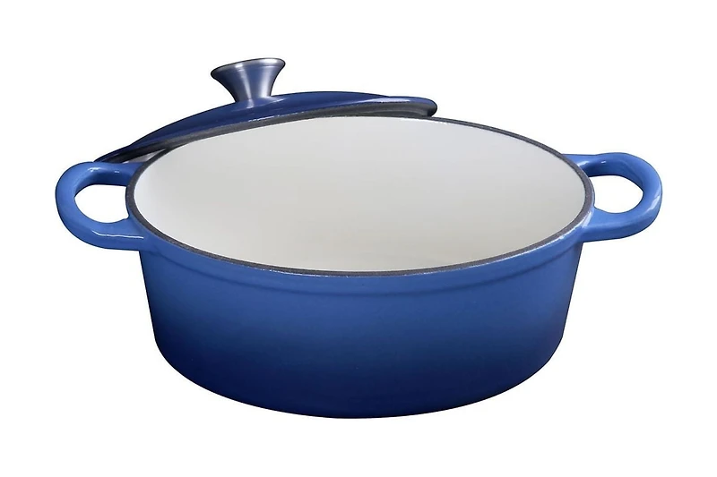 Mainstays Cocotte ovale en fonte émaillée 4,12 pintes, bleu