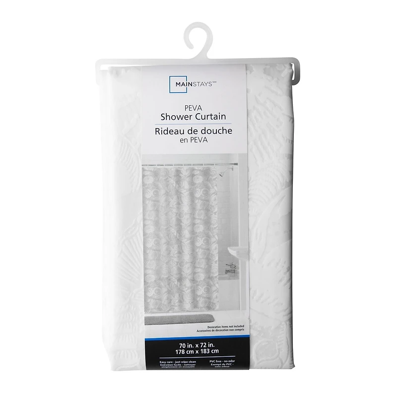 Mainstays Seashells PEVA Shower Curtain, 70" x 72", White