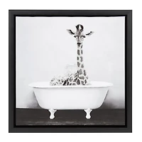 DesignOvations Baby Giraffe in the Tub Framed Canvas Wall Art, 14" x 14"