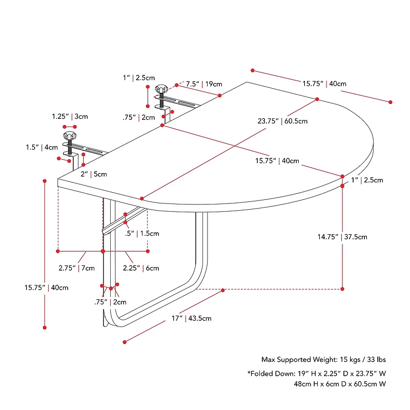 Table de balcon pliante d'extérieur CorLiving Parksville en résine tressée et acier, noire