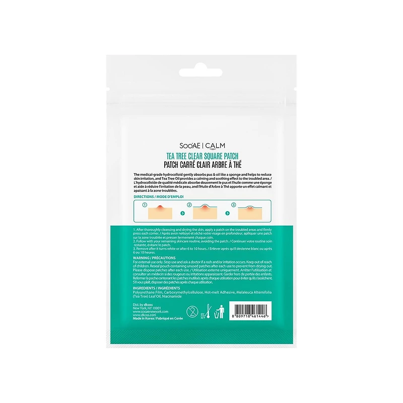 Soo'AE Patch Carré Clair Arbre À Thé Par sachet : 2 patchs