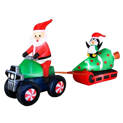 Occasions Christmas 12 Foot Inflatable Santa on ATV Pulling Tree, Penguin