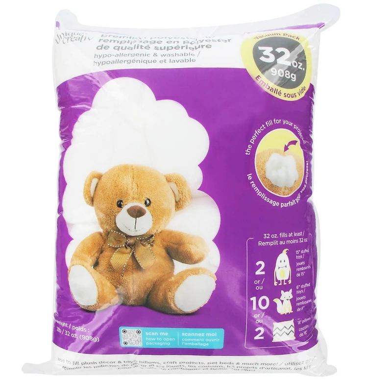 Bourre de polyester de qualité supérieure, 32oz (908g), doux, utiliser pour les jouets, les oreillers et les lits pour animaux de compagnie POLYFILL 32OZ