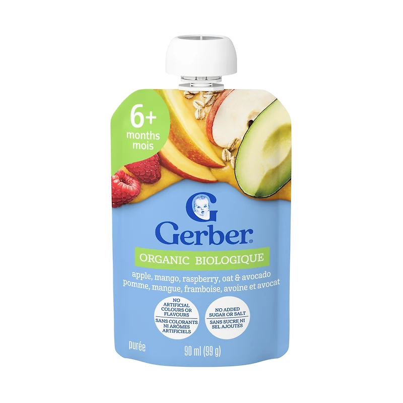 GERBER Organic Baby Purée Apple Mango Raspberry Avocado Oat