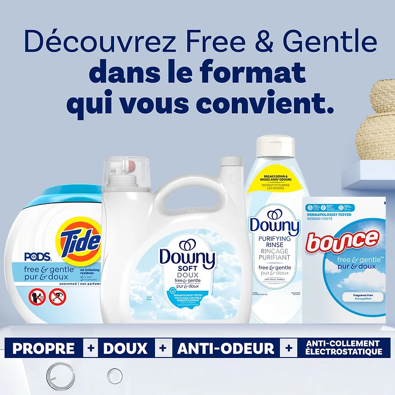 Downy Free & Gentle Liquid Fabric Softener, Hypoallergenic, Sensitive Skin Friendly Fabric Conditioner Liquid, 4.16L