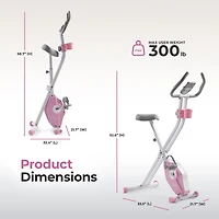 Sunny Health & Fitness Foldable Pink Magnetic Exercise X-Bike Pro, 300LB Capacity, Low-Impact, 14-Level Resistance, Ergonomic Support, SunnyFit® App Enhanced Bluetooth Connectivity - P2320