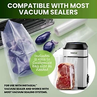 InstaSeal Transparent Sans BPA 2 Rouleaux et 30 Sacs Sous Vide Pré Coupés PA+PE Rangement Alimentaire Sécuritaire pour Congélateur