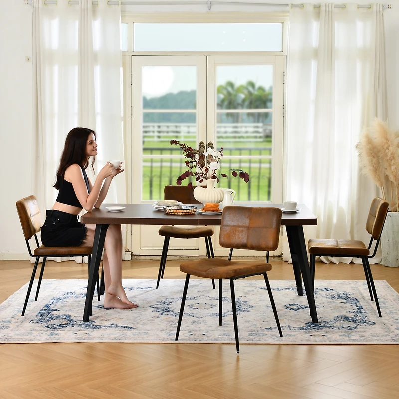 Homy Casas 5 Pieces Faux Suede Chair Dining Set - Faux Walnut