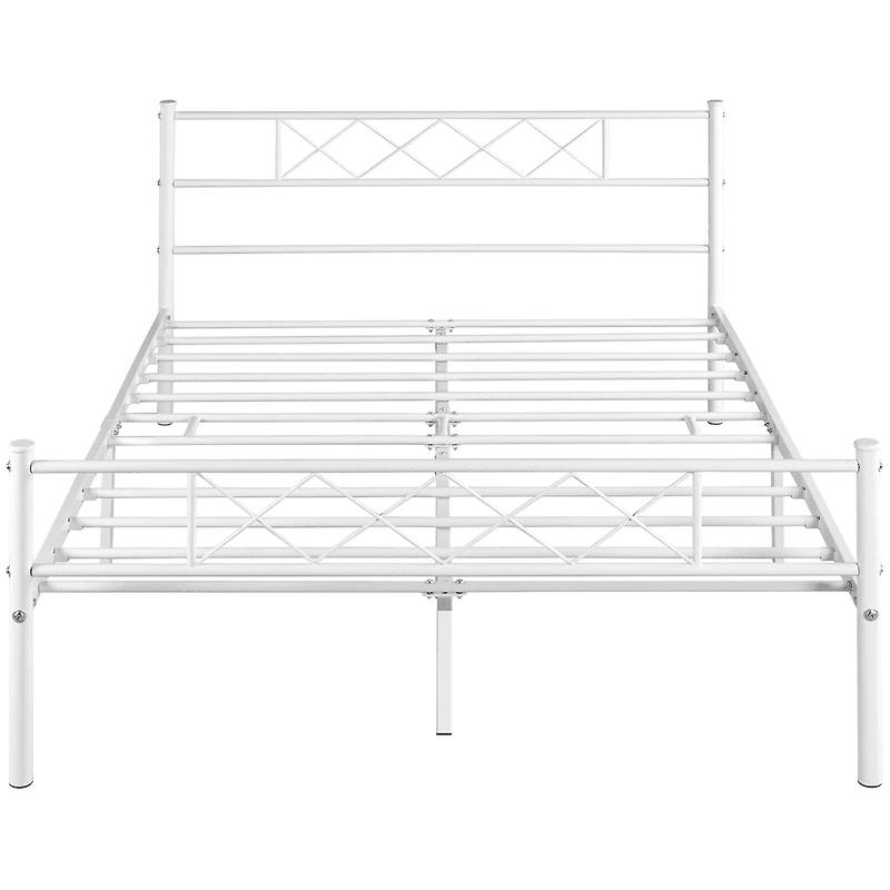 Fullfurnique Cadre de Lit Plateforme en Métal Simple avec Tête et Pied de Lit, Simple, Blanc