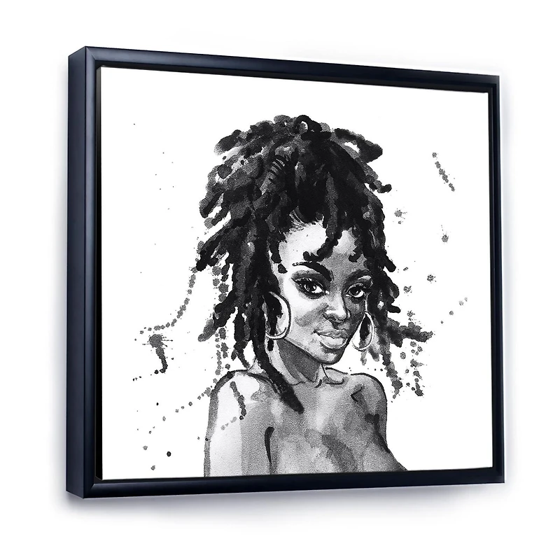 Designart Monochrome Portrait of African American Woman II FLOAT FRAME WALL ART