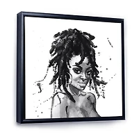 Designart Monochrome Portrait of African American Woman II FLOAT FRAME WALL ART