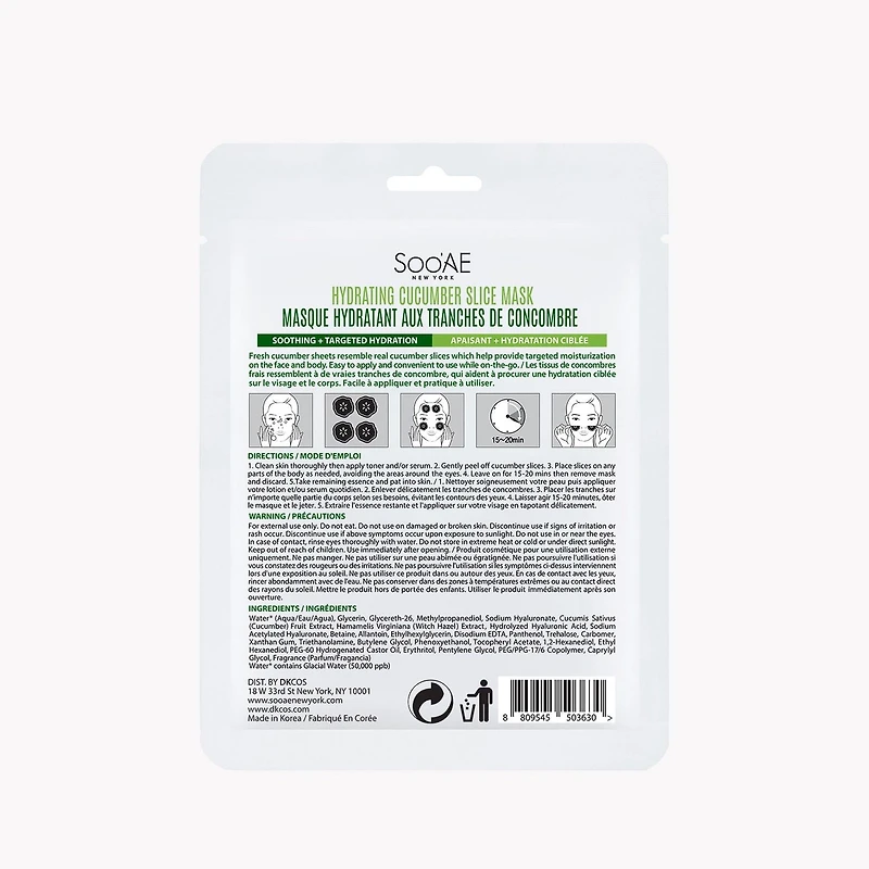 Soo'Ae Hydrating Cucumber Slice Mask, Soothing + Targeted Hydration