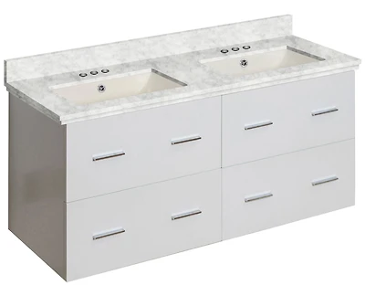 American Imaginations 37.75-in. W Floor Mount White Vanity Set For 3H8-in. Drilling Black Galaxy Top Biscuit UM Sink AI-18911