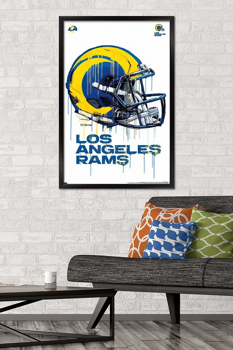 NFL Los Angeles Rams - Drip Helmet 20 Wall Poster, 14.725" x 22.375" Framed