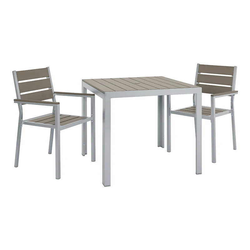 CorLiving Gallant 3-Piece Silver Aluminum and Taupe Poly-Wood Patio Dining Set with Square Table