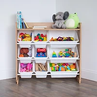 Rangement jouets, 9 bacs en plastique avec tablette