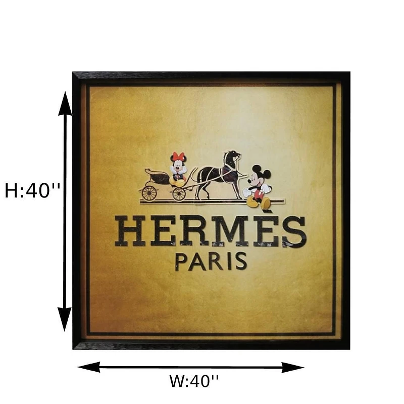 Luxury Wall Art – HERMÈS Collage Painting (40"H x 40"W x 1.6"D), Framed in a Sophisticated Black PS Frame, Showcasing Iconic Style and Intricate Collage Detailing.