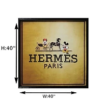 Luxury Wall Art – HERMÈS Collage Painting (40"H x 40"W x 1.6"D), Framed in a Sophisticated Black PS Frame, Showcasing Iconic Style and Intricate Collage Detailing.